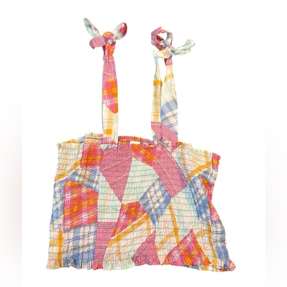 BP smocked crop top patchwork geometric pattern adjustable straps XL NWOT fairy - Picture 1 of 5